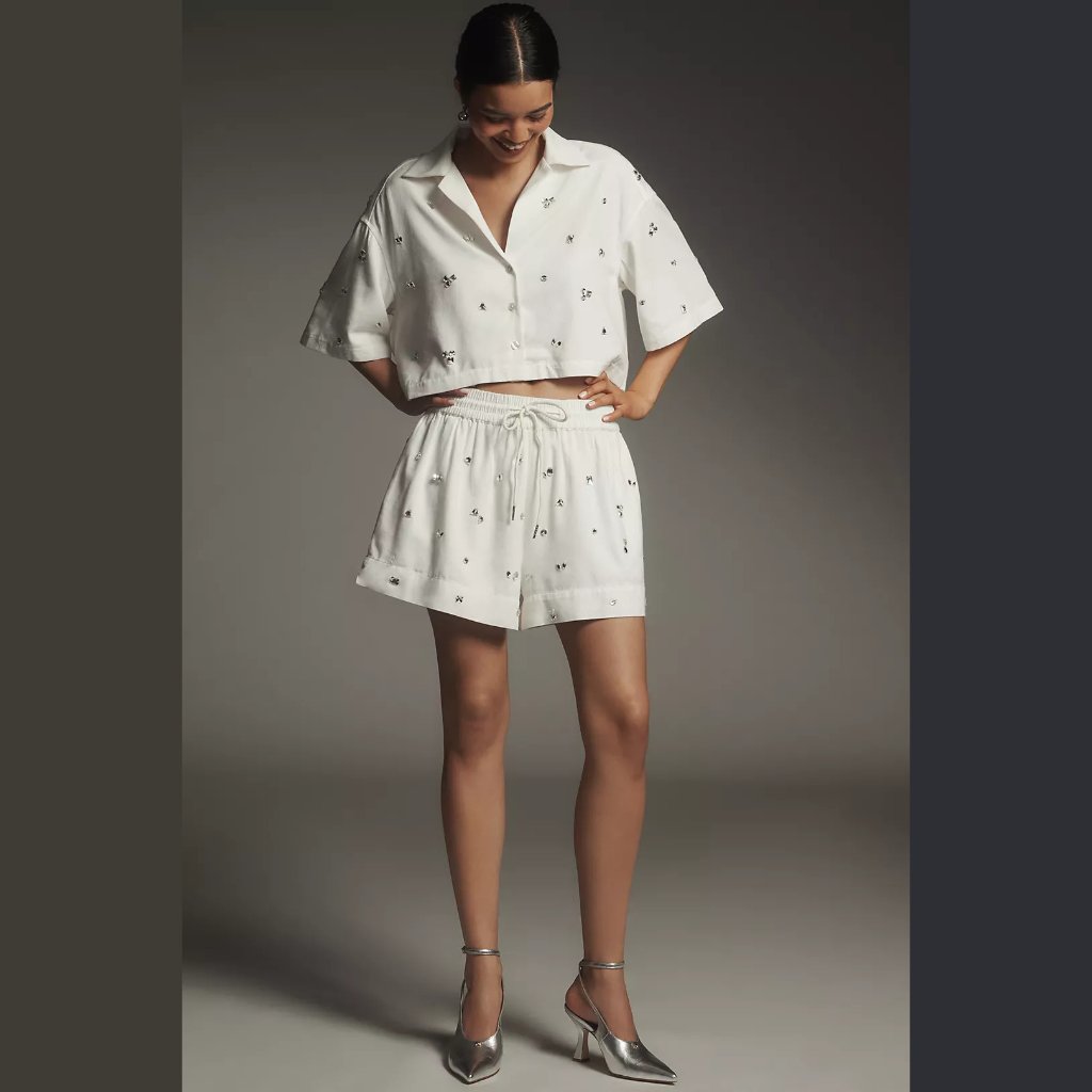 New Maeve - Size L, Crystal-Embellished Shorts - White